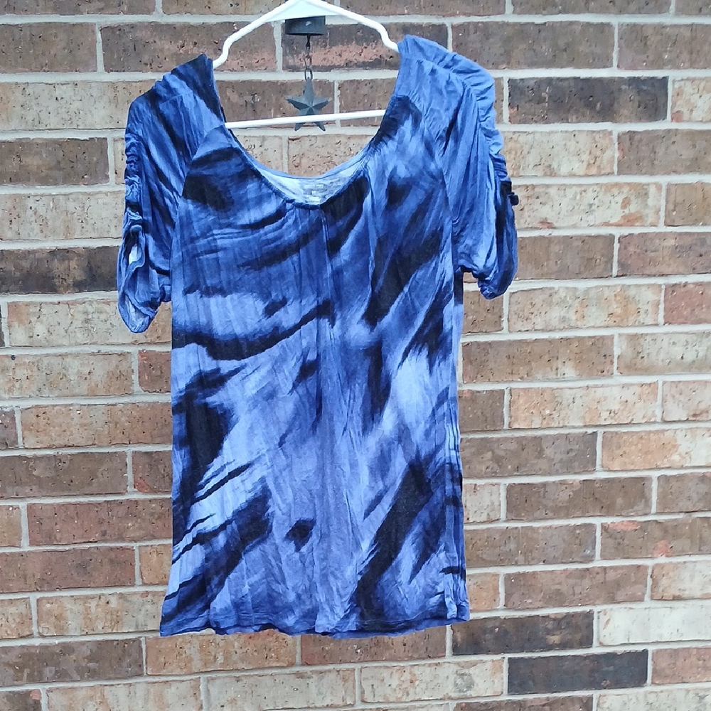 🧡Jennifer Lopez Blue Ruched Short Sleeve Blouse